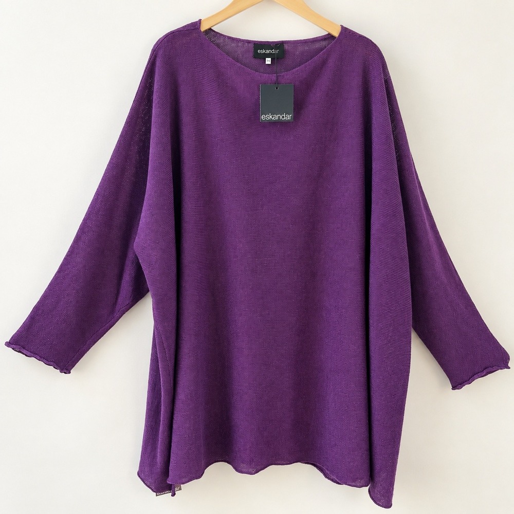Eskandar Lagenlook Linen Knit Sweater Women OS Violet Purple Luxury Oversized